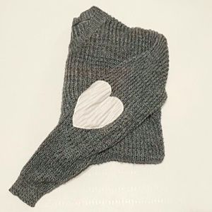 Light Knit Grey Heart Elbow Sweater